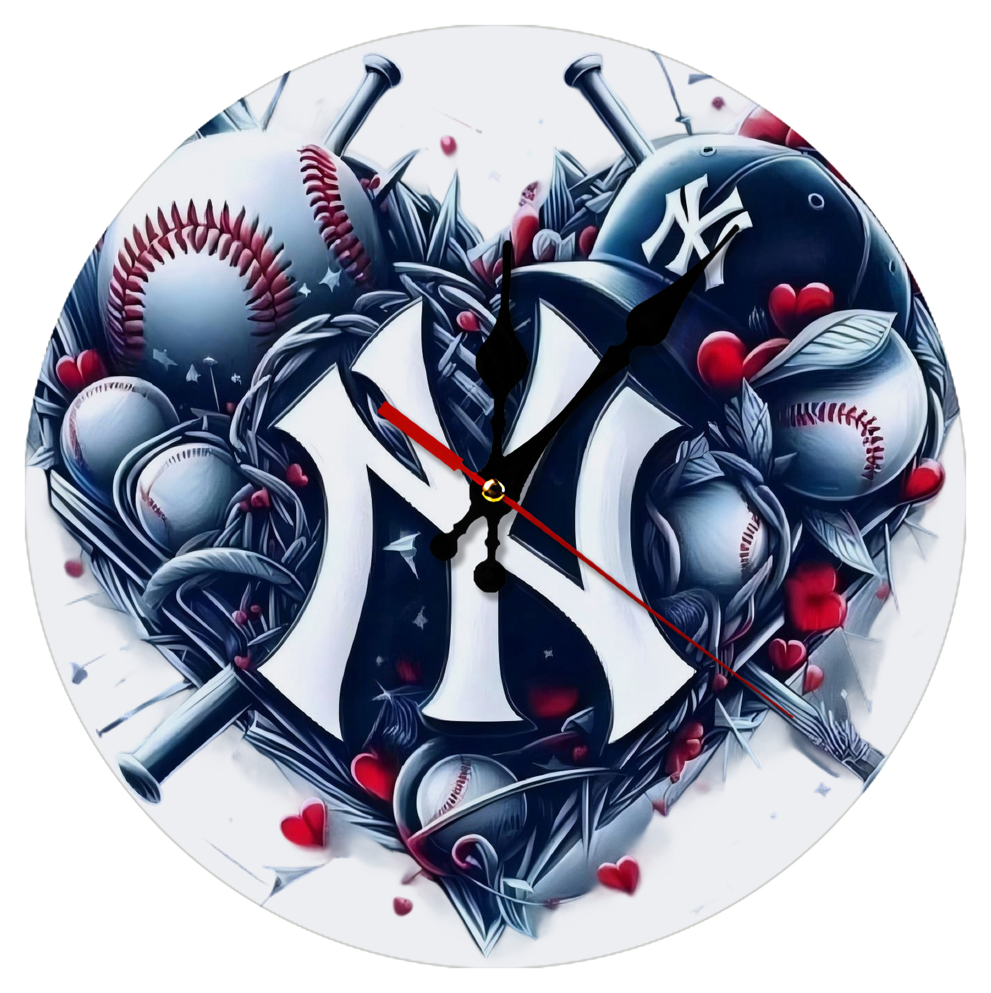New York Yankees Heart Silent Round Wall Clock – Modern & Stylish DIY Design, Durable Wood Construction, Easy To Install – Perfect For Office, Bedroom, Living Room, And More